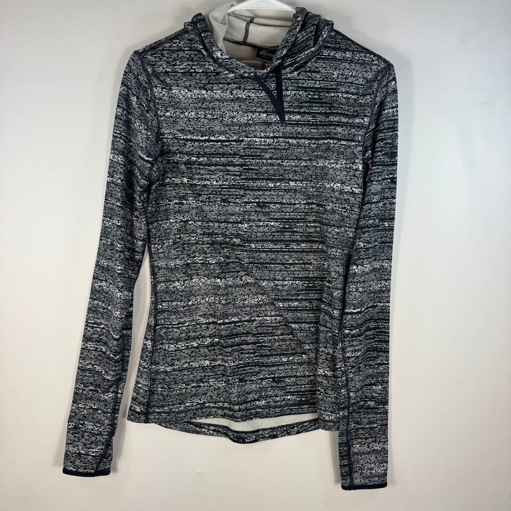 Nike Pro Dri-FIT Womens Medium Black White Space Dye Static Long Sleeve Hoodie